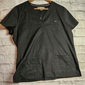 Koi Womens Scrub Top Black Style 381 Size L  Double Pockets‎ Both Sides